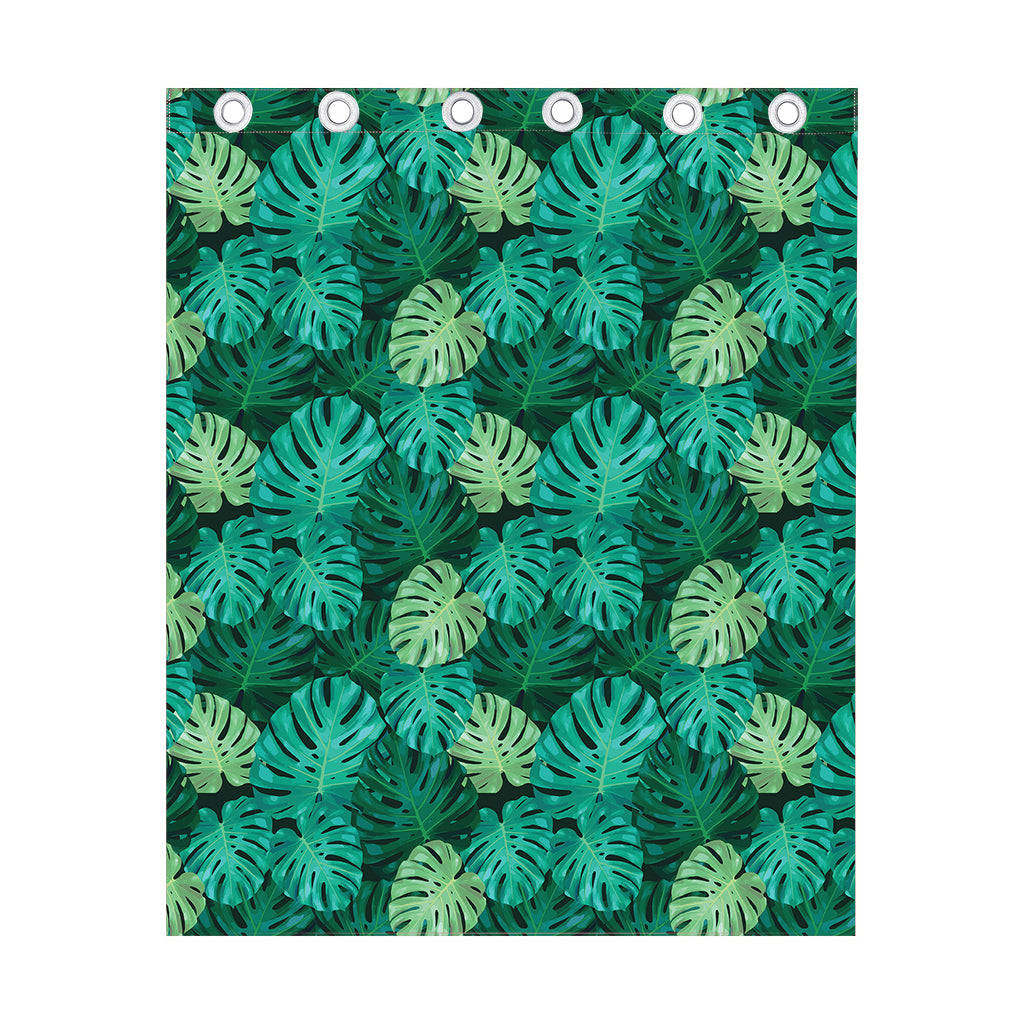 Green Tropical Monstera Pattern Print Curtain