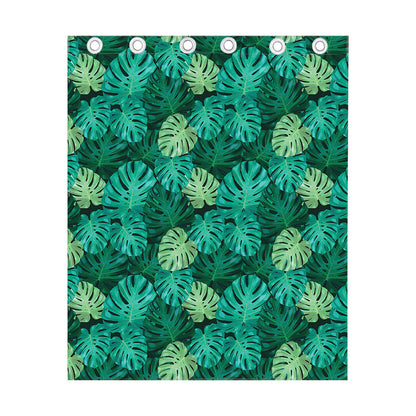 Green Tropical Monstera Pattern Print Curtain