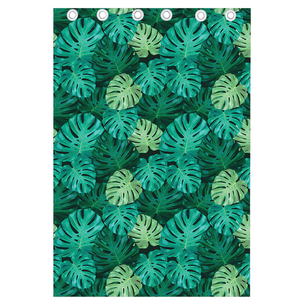 Green Tropical Monstera Pattern Print Curtain