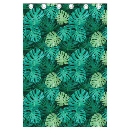 Green Tropical Monstera Pattern Print Curtain