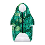 Green Tropical Monstera Pattern Print Dog Zip Up Hoodie