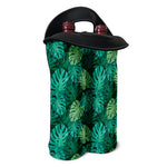 Green Tropical Monstera Pattern Print Double Neoprene Wine Tote