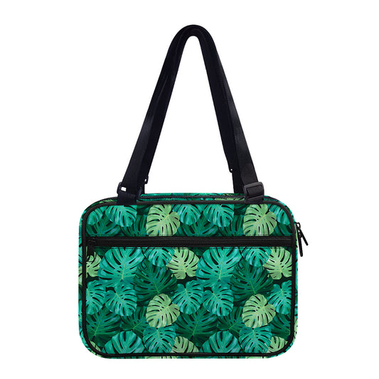 Green Tropical Monstera Pattern Print Double Strap Bible Bag