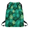 Green Tropical Monstera Pattern Print Drawstring Backpack