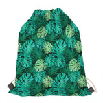 Green Tropical Monstera Pattern Print Drawstring Bag