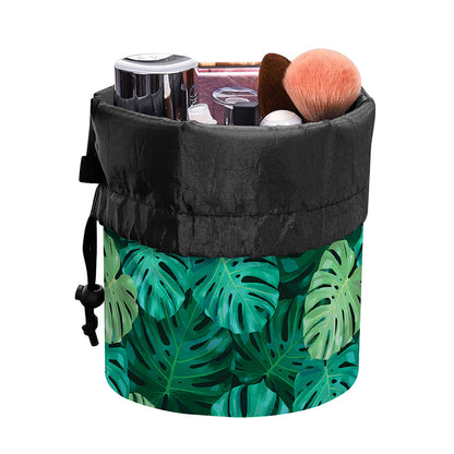 Green Tropical Monstera Pattern Print Drawstring Makeup Bag