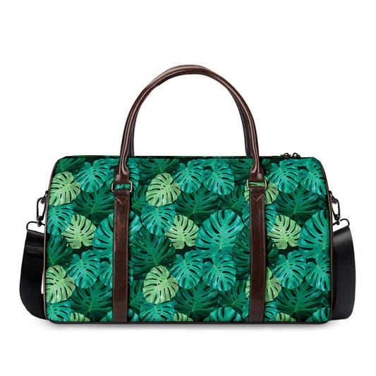 Green Tropical Monstera Pattern Print Duffle Bag