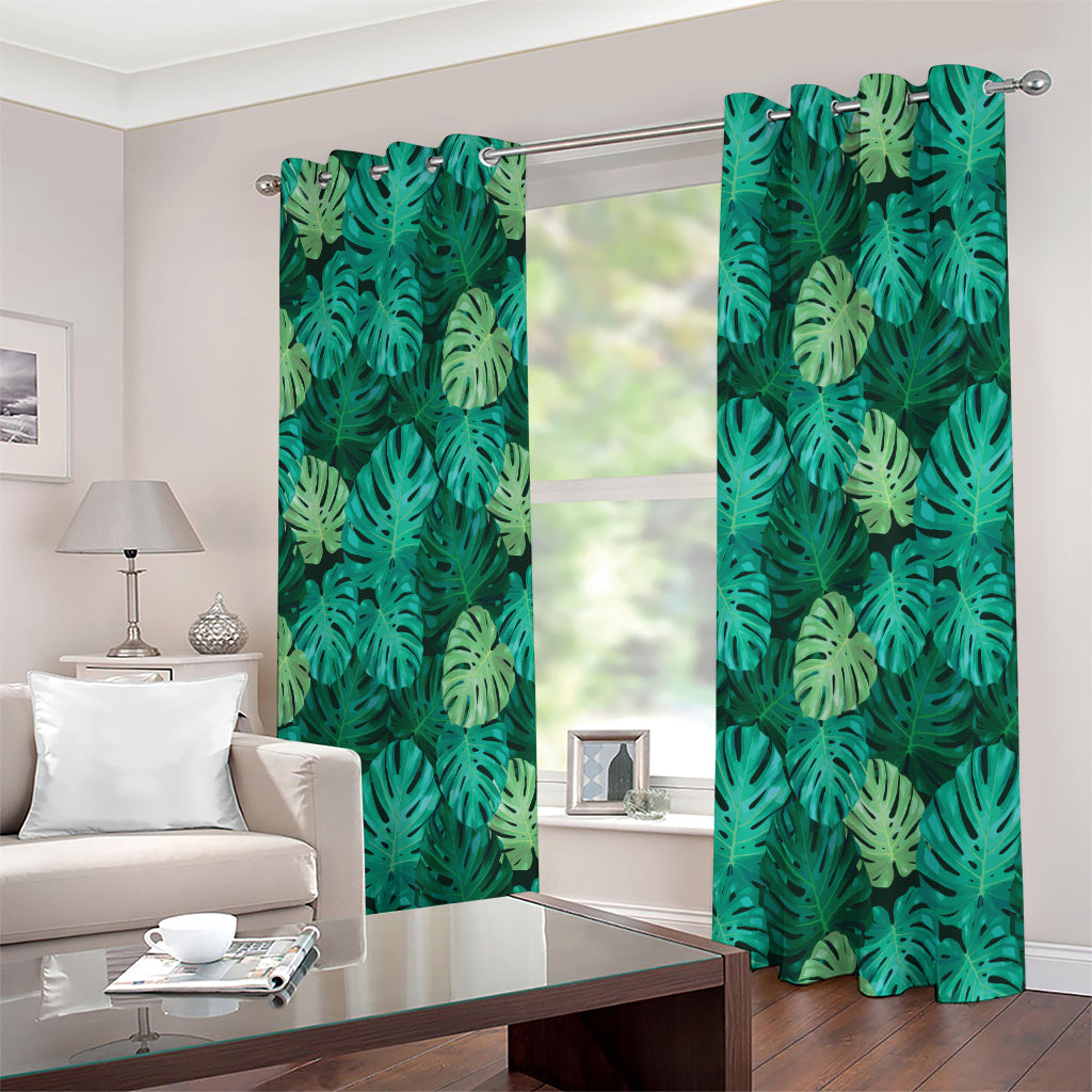 Green Tropical Monstera Pattern Print Extra Wide Grommet Curtains