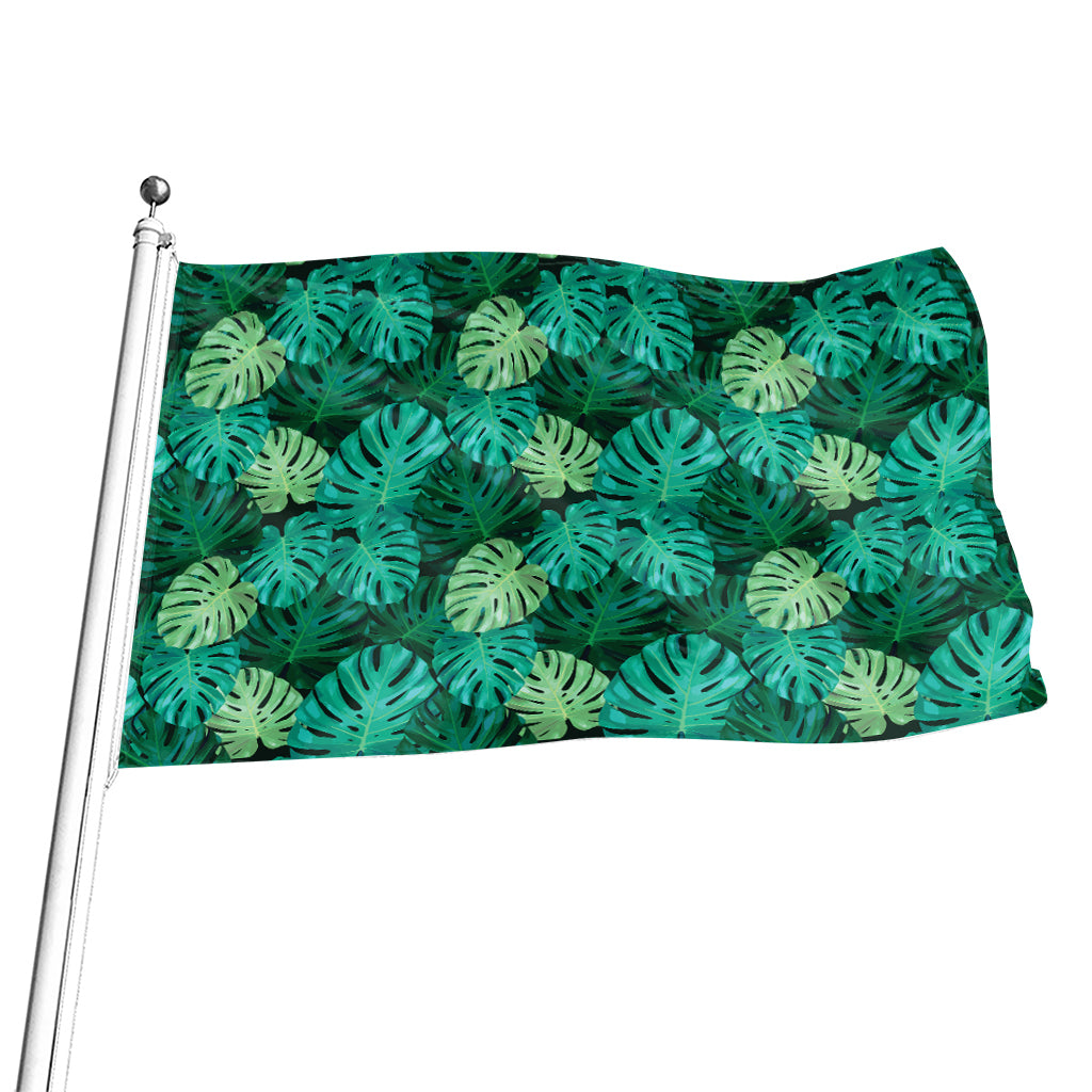 Green Tropical Monstera Pattern Print Flag