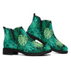 Green Tropical Monstera Pattern Print Flat Ankle Boots