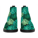 Green Tropical Monstera Pattern Print Flat Ankle Boots