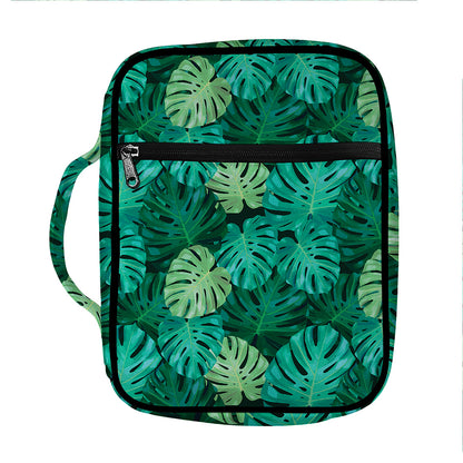 Green Tropical Monstera Pattern Print Front Pocket Bible Bag