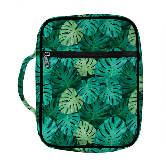 Green Tropical Monstera Pattern Print Front Pocket Bible Bag