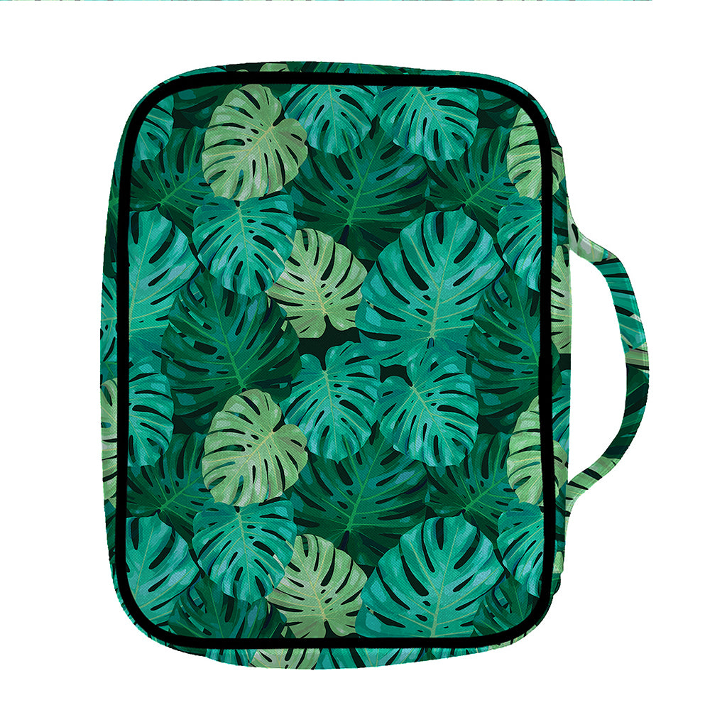 Green Tropical Monstera Pattern Print Front Pocket Bible Bag