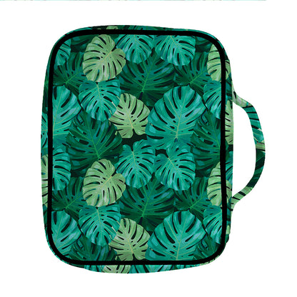 Green Tropical Monstera Pattern Print Front Pocket Bible Bag