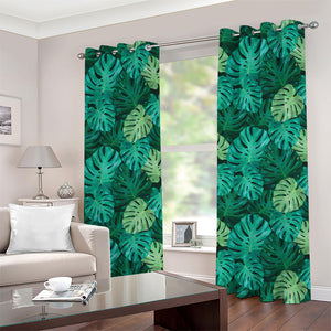 Green Tropical Monstera Pattern Print Grommet Curtains