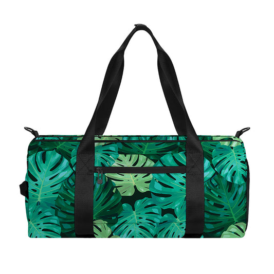 Green Tropical Monstera Pattern Print Gym Bag