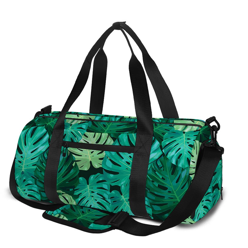 Green Tropical Monstera Pattern Print Gym Bag