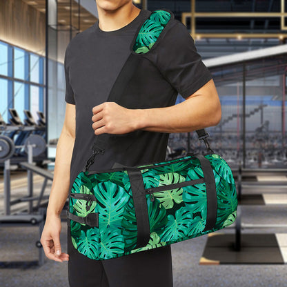 Green Tropical Monstera Pattern Print Gym Bag