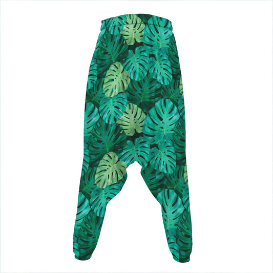 Green Tropical Monstera Pattern Print Hammer Pants