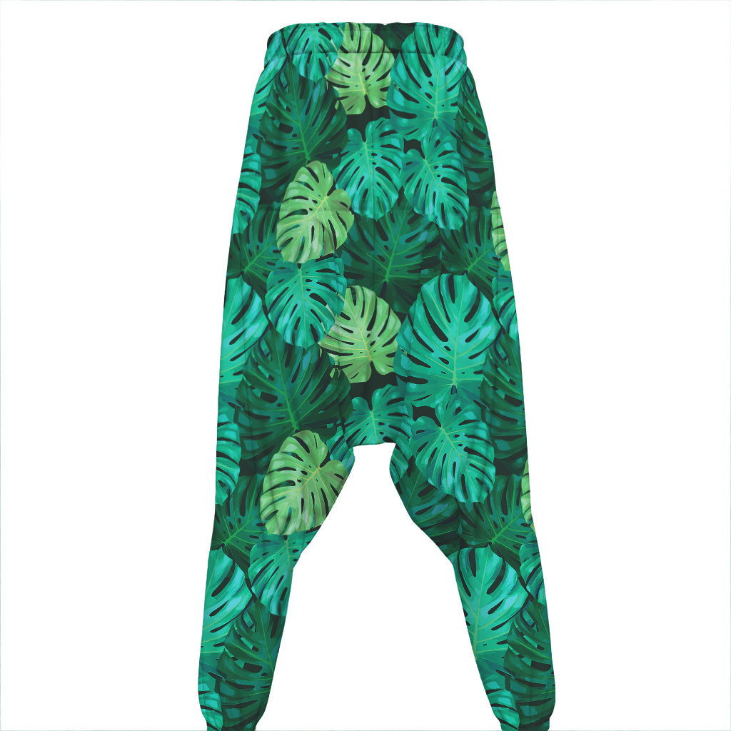 Green Tropical Monstera Pattern Print Hammer Pants