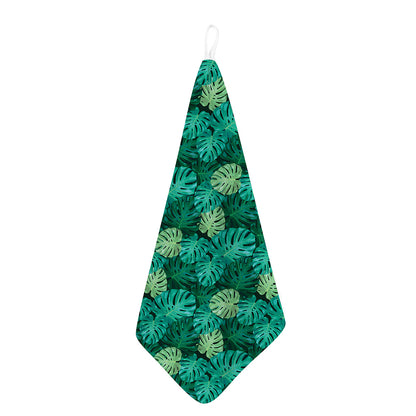 Green Tropical Monstera Pattern Print Hand Towel