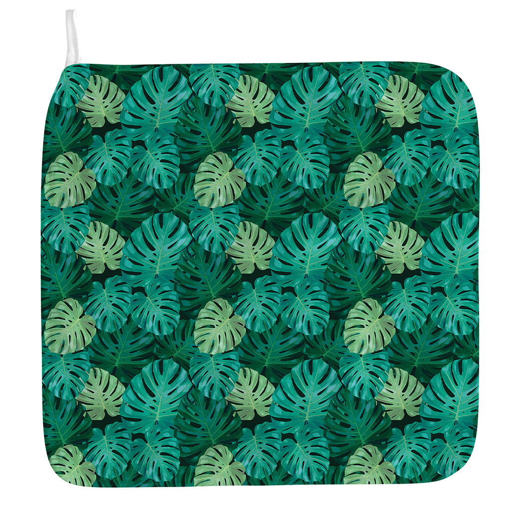 Green Tropical Monstera Pattern Print Hand Towel