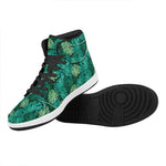 Green Tropical Monstera Pattern Print High Top Leather Sneakers