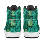 Green Tropical Monstera Pattern Print High Top Leather Sneakers