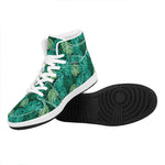 Green Tropical Monstera Pattern Print High Top Leather Sneakers