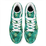 Green Tropical Monstera Pattern Print High Top Leather Sneakers