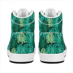 Green Tropical Monstera Pattern Print High Top Leather Sneakers