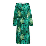 Green Tropical Monstera Pattern Print Hooded Bathrobe