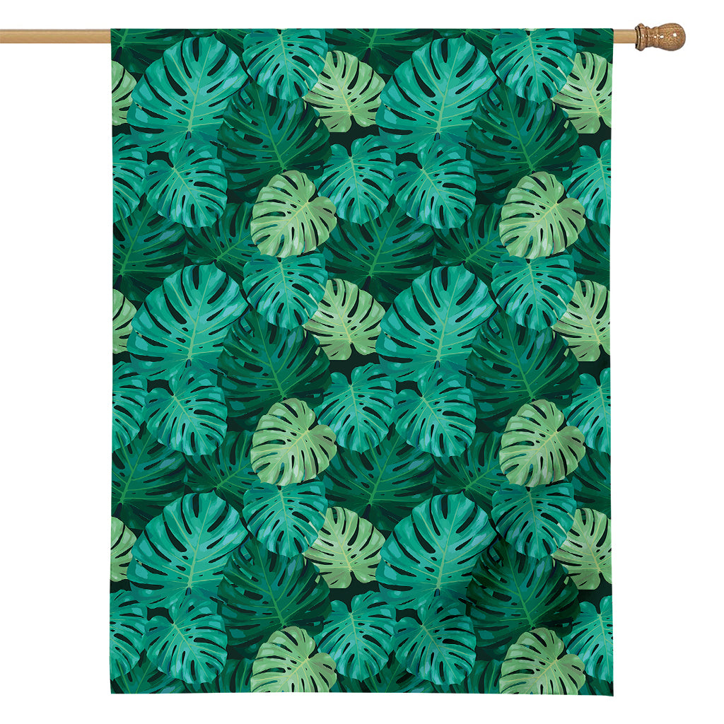 Green Tropical Monstera Pattern Print House Flag