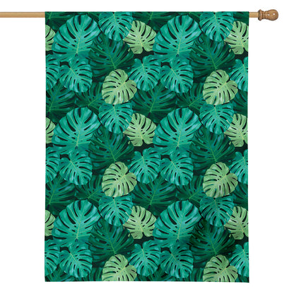Green Tropical Monstera Pattern Print House Flag