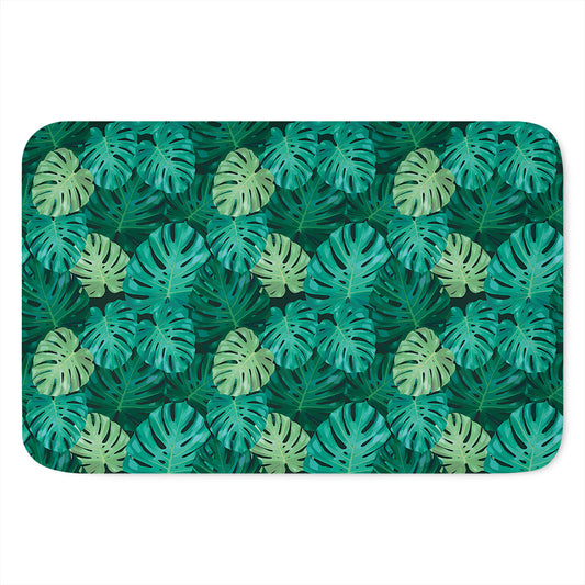 Green Tropical Monstera Pattern Print Indoor Door Mat