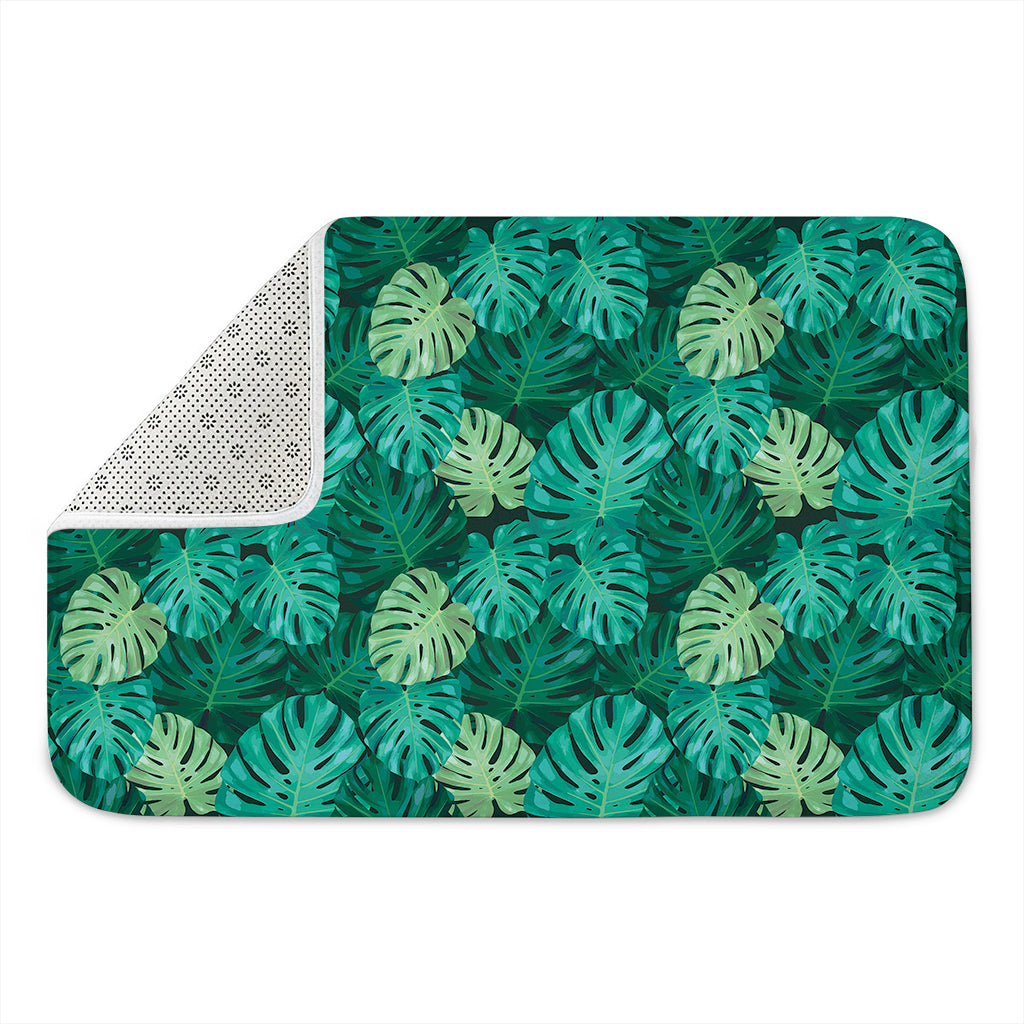 Green Tropical Monstera Pattern Print Indoor Door Mat