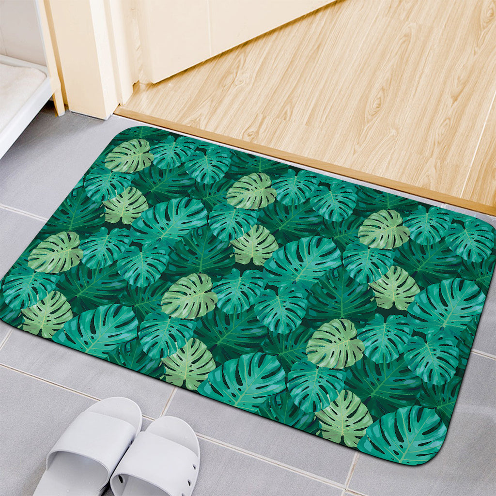 Green Tropical Monstera Pattern Print Indoor Door Mat