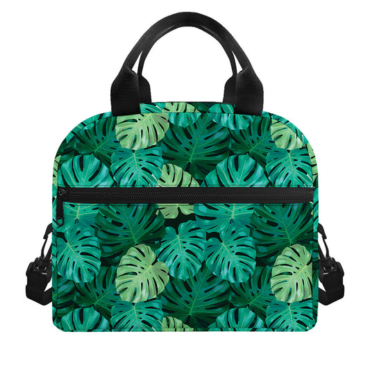 Green Tropical Monstera Pattern Print Insulated Lunch Bag