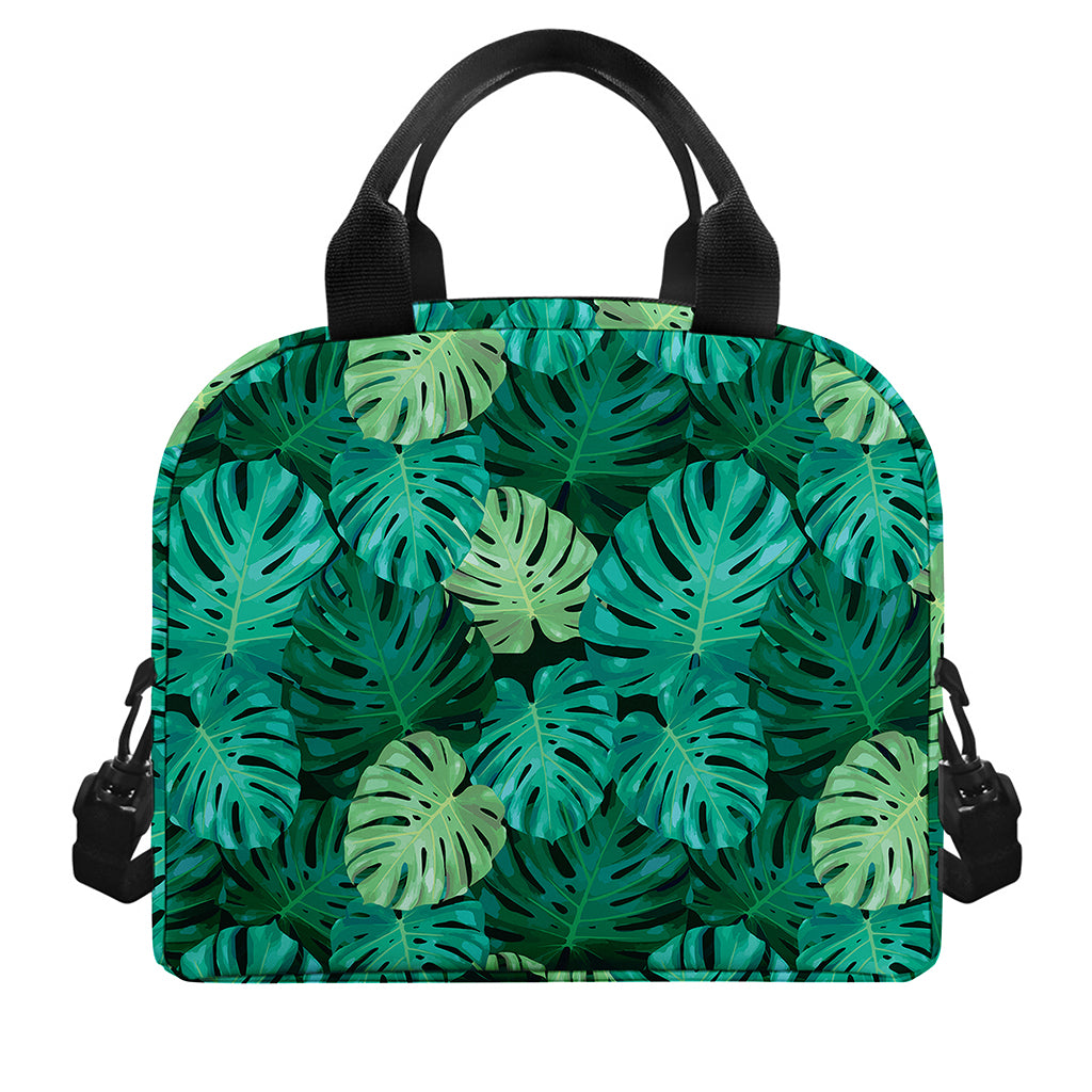 Green Tropical Monstera Pattern Print Insulated Lunch Bag