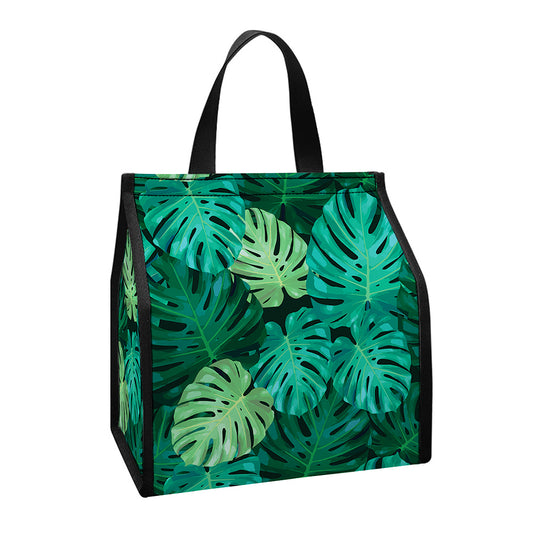Green Tropical Monstera Pattern Print Insulated Lunch Tote