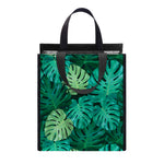 Green Tropical Monstera Pattern Print Insulated Lunch Tote