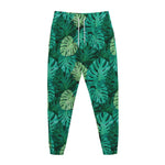 Green Tropical Monstera Pattern Print Jogger Pants
