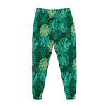 Green Tropical Monstera Pattern Print Jogger Pants