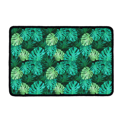 Green Tropical Monstera Pattern Print Kitchen Mat