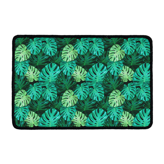 Green Tropical Monstera Pattern Print Kitchen Mat