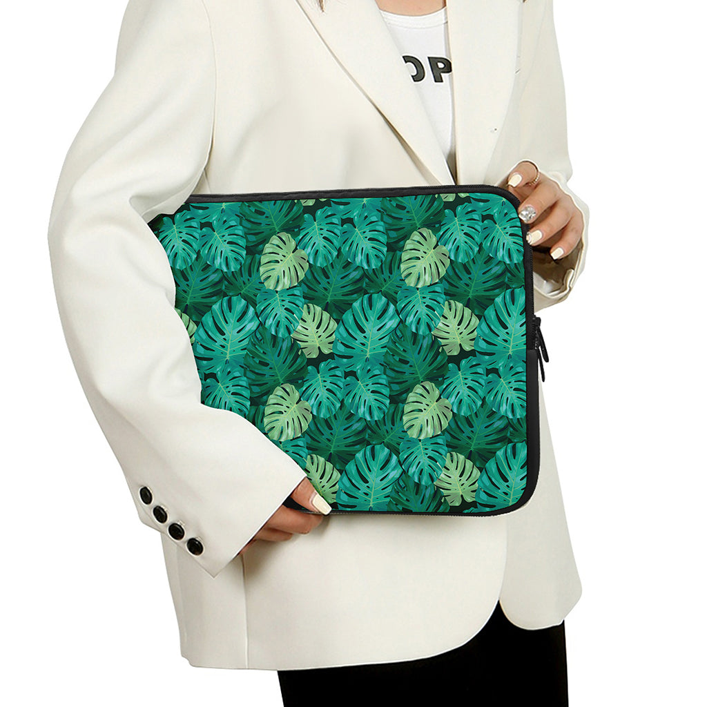 Green Tropical Monstera Pattern Print Laptop Sleeve