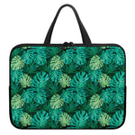 Green Tropical Monstera Pattern Print Laptop Sleeve With Handle