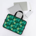 Green Tropical Monstera Pattern Print Laptop Sleeve With Handle