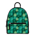 Green Tropical Monstera Pattern Print Leather Backpack